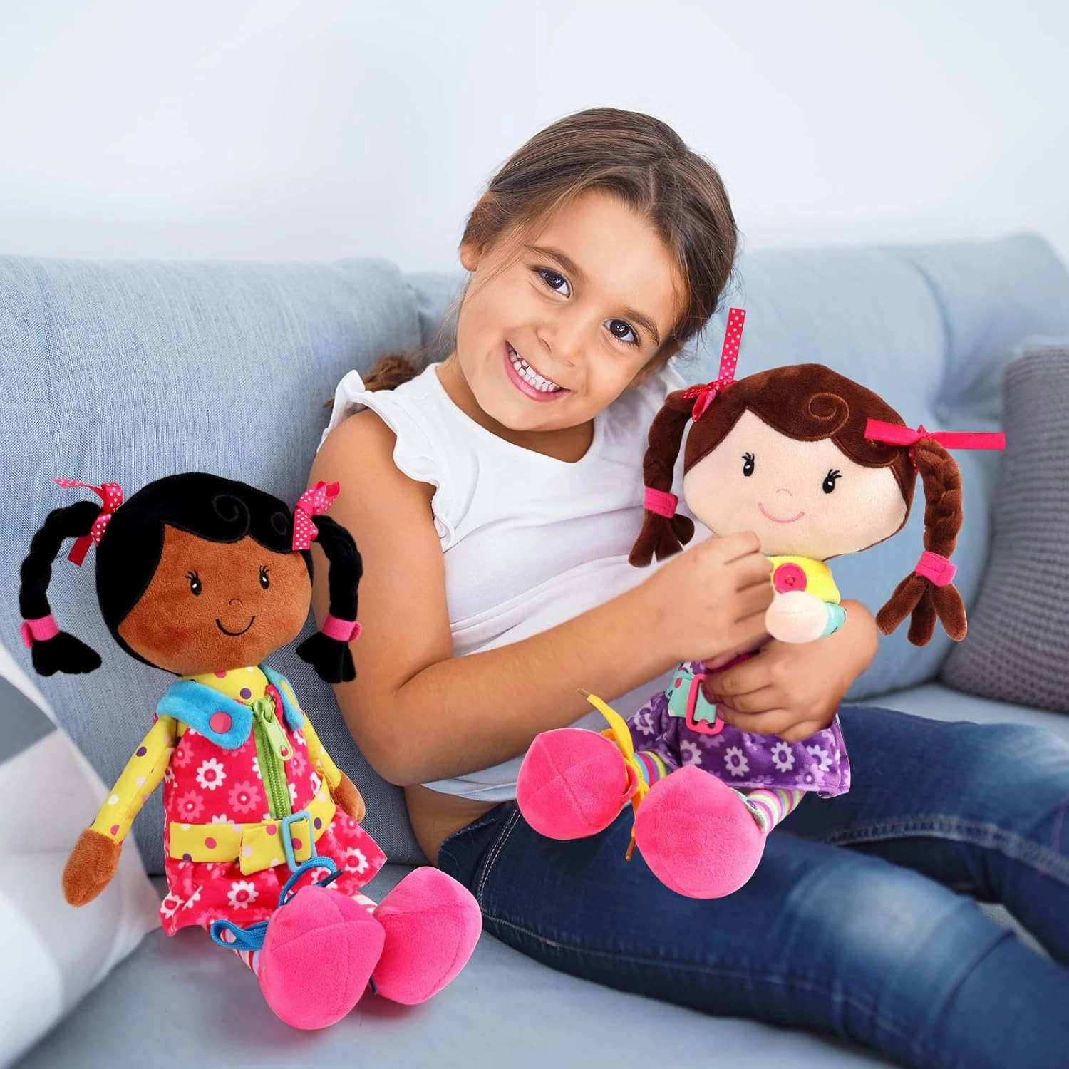 Sugar Snap Plush Learn to Dress Doll for Toddlers - 15" - for 2 Year Old Girl - Montessori