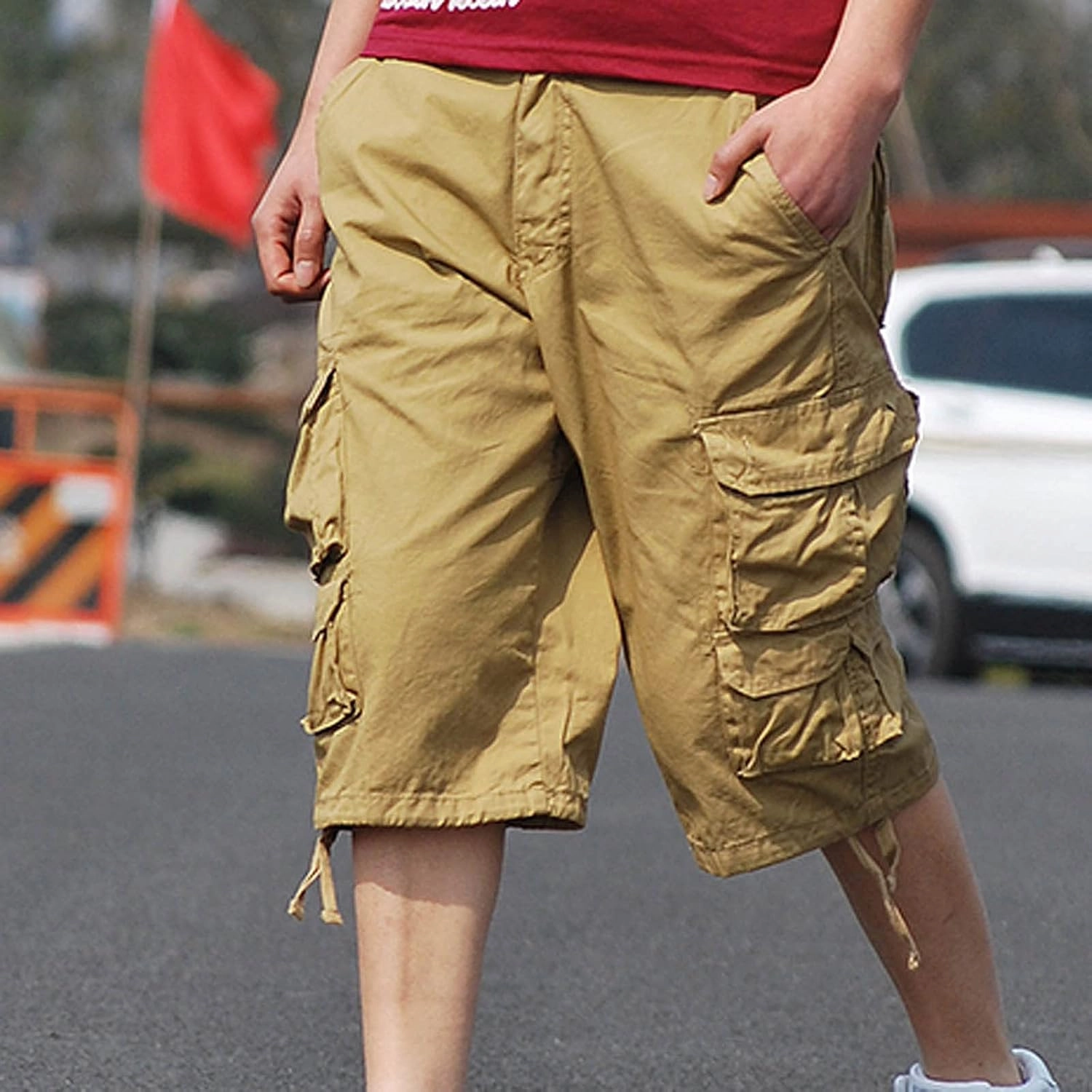 Summer Shorts Men Stylish Casual Elastic Waist Cargo Short Multi Pockets Summer Work Utility Shorts 9" Inseam