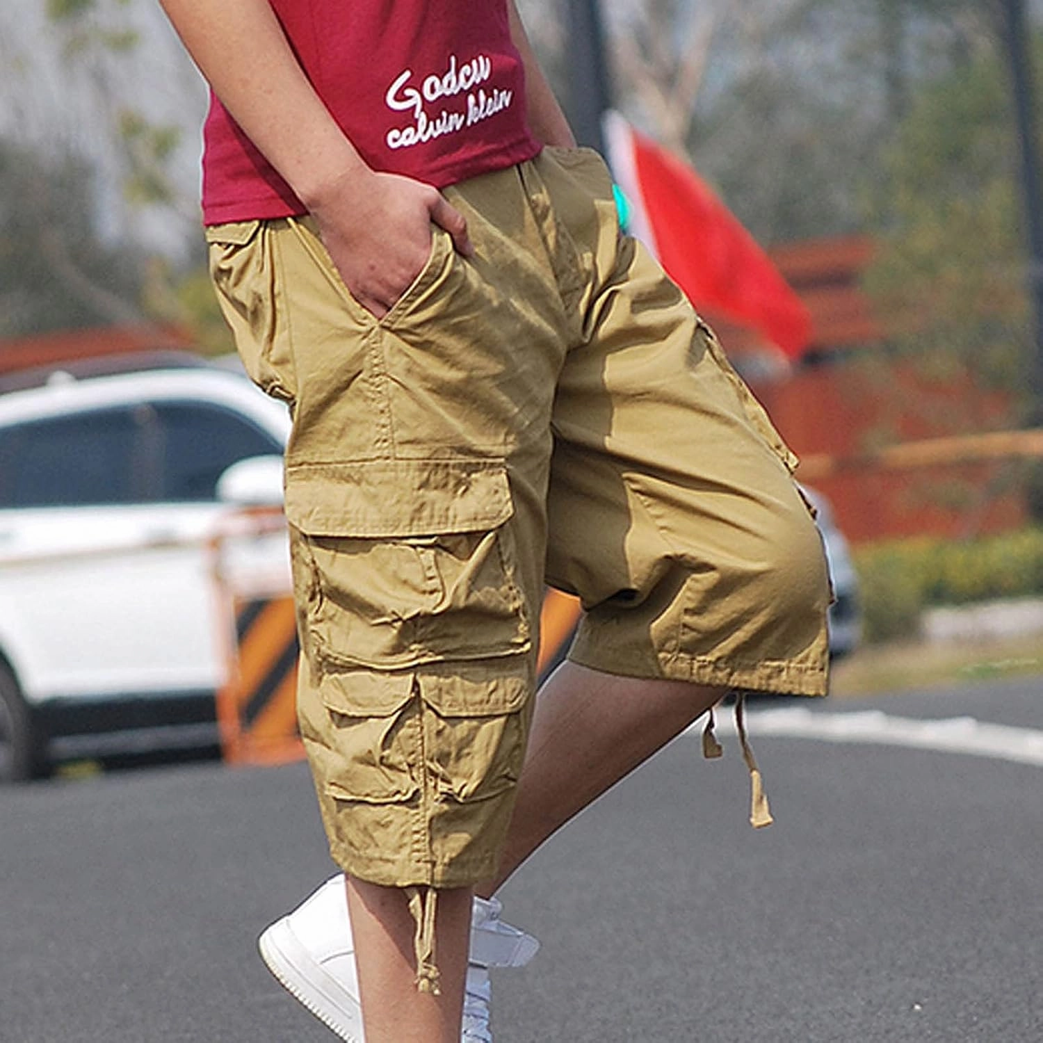 Summer Shorts Men Stylish Casual Elastic Waist Cargo Short Multi Pockets Summer Work Utility Shorts 9" Inseam