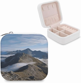 Summits And Ridges Small Jewelry Box with Zipper Closure, Leather Ring Storage Box, Portable Travel Jewelry Organizer for Necklace, Earrings, Ring, Bracelet
