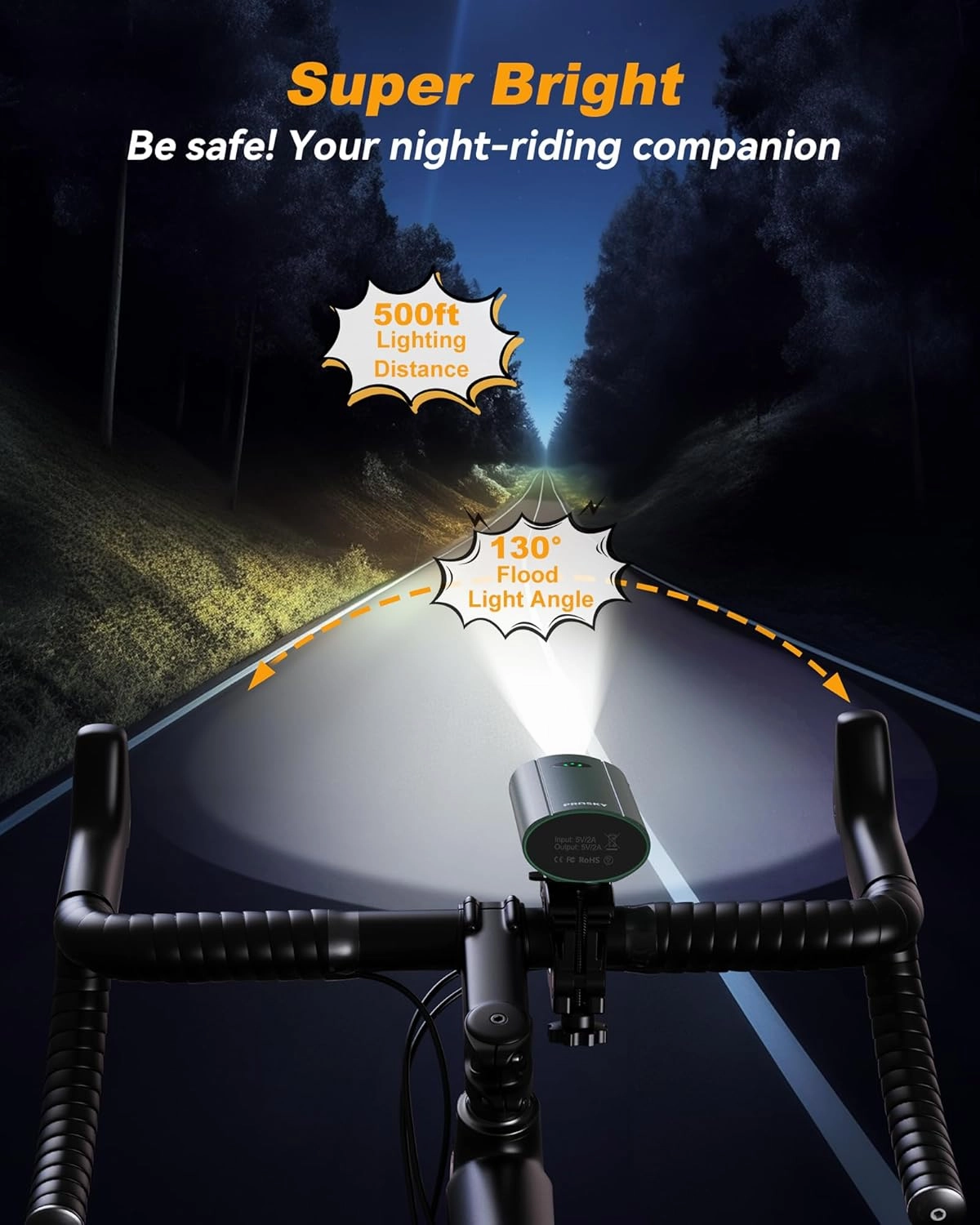 Super Bright Bike Lights for Night Riding, USB Rechargeable Mountain Bicycle Headlight, Waterproof, 6 4 Light Modes Bike Light Set for Cyclists and Commuters