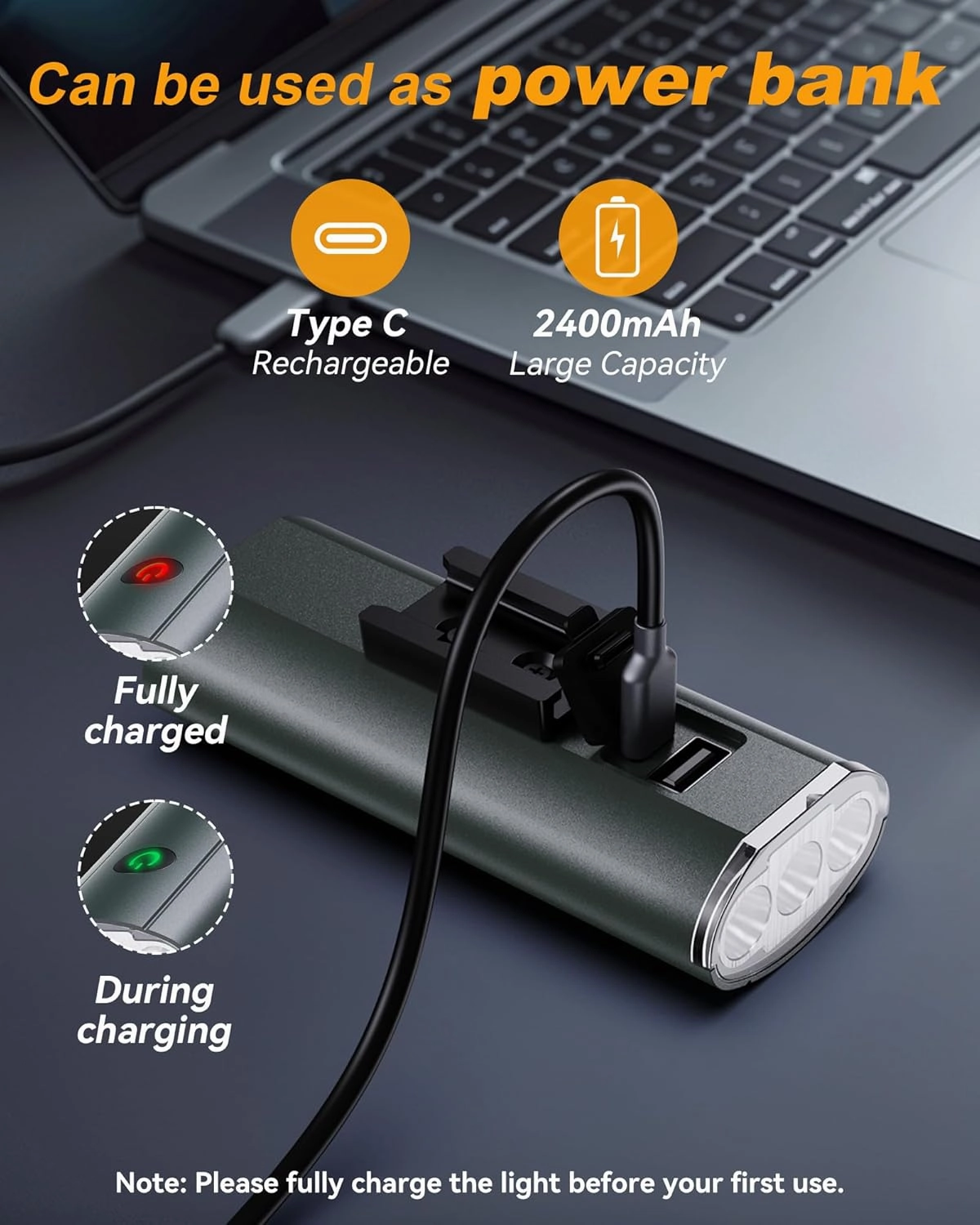 Super Bright Bike Lights for Night Riding, USB Rechargeable Mountain Bicycle Headlight, Waterproof, 6 4 Light Modes Bike Light Set for Cyclists and Commuters