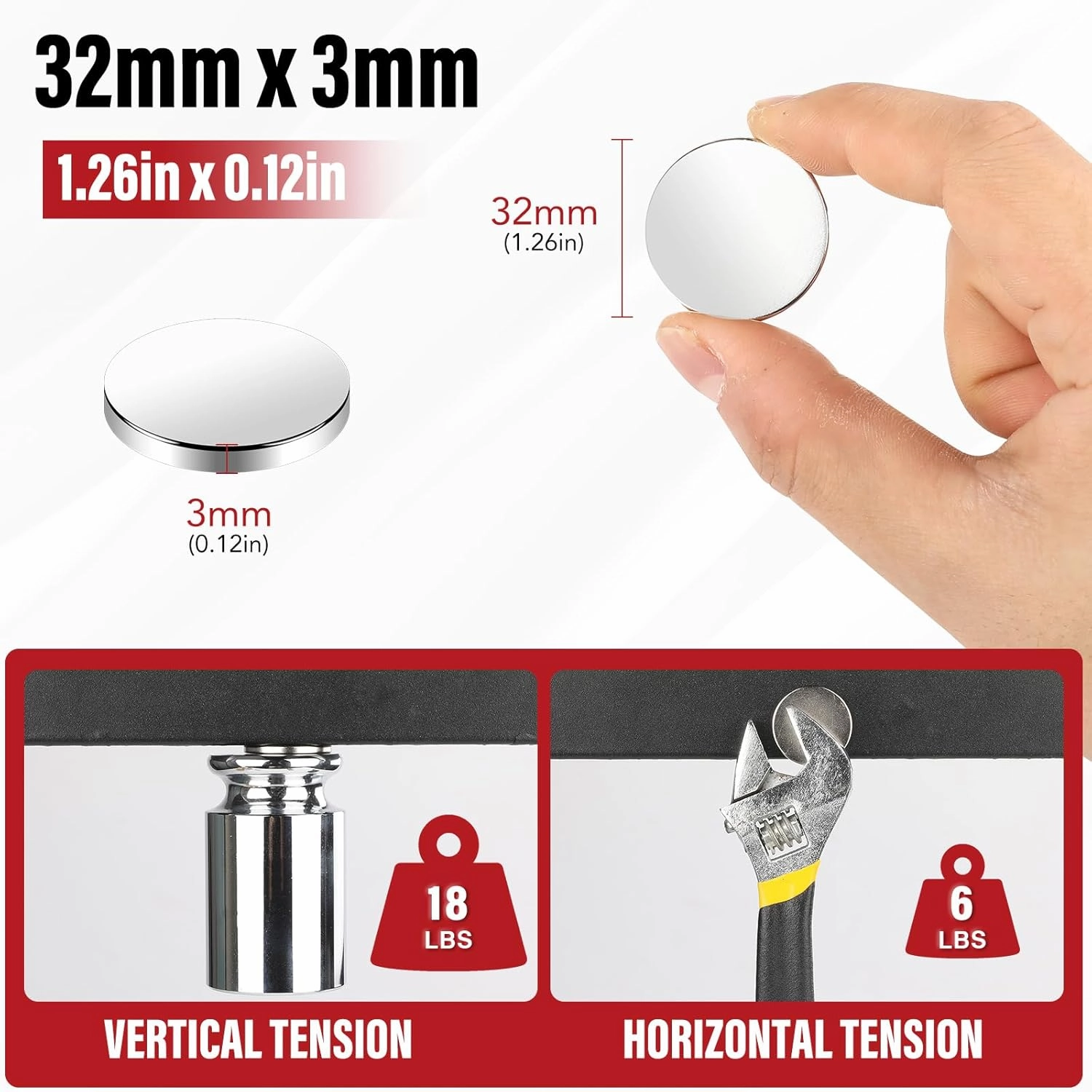 Super Strong Neodymium Disc Magnets, 1.26 inch X 0.12 inch Permanent Rare Earth Magnets with Double-Sided Adhesive for Fridge, Craft, DIY, and Office Magnets - 18Pcs