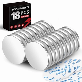 Super Strong Neodymium Disc Magnets, 1.26 inch X 0.12 inch Permanent Rare Earth Magnets with Double-Sided Adhesive for Fridge, Craft, DIY, and Office Magnets - 18Pcs