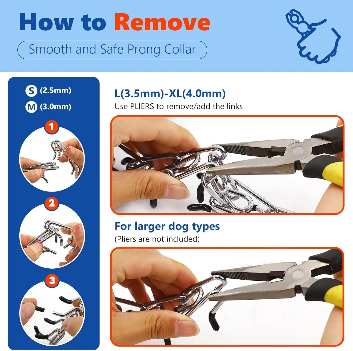 Supet Prong Collar for Dogs, Adjustable Dog Choke Collar Adjustable Dog Pinch Collar with Quick Release Buckle for Small Medium Large Dogs(Packed with One Extra Links)