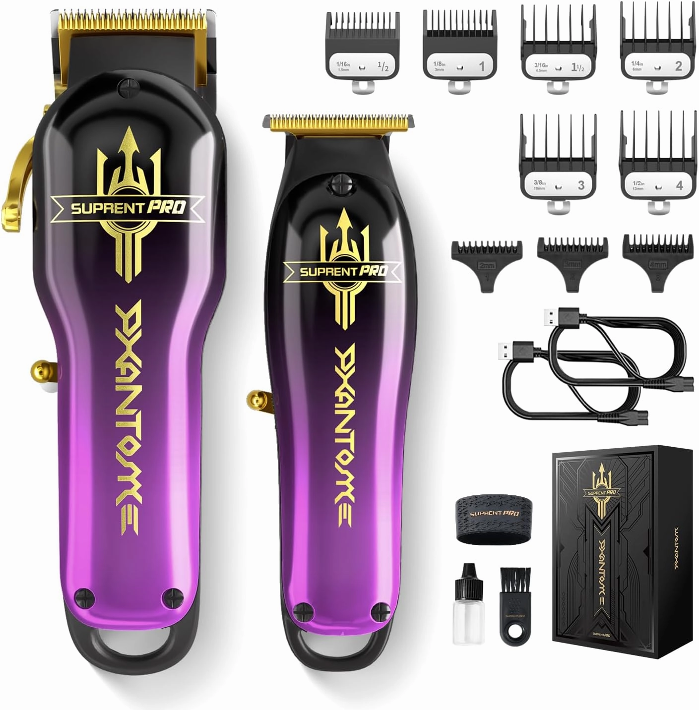 SUPRENT® PRO Professional Hair Clippers for Men- Barber Clippers Set Brushless Motor, Cordless Hair Clipper with Zero Gap Hair Trimmer- Premium Hair Cutting kit Gift for Men