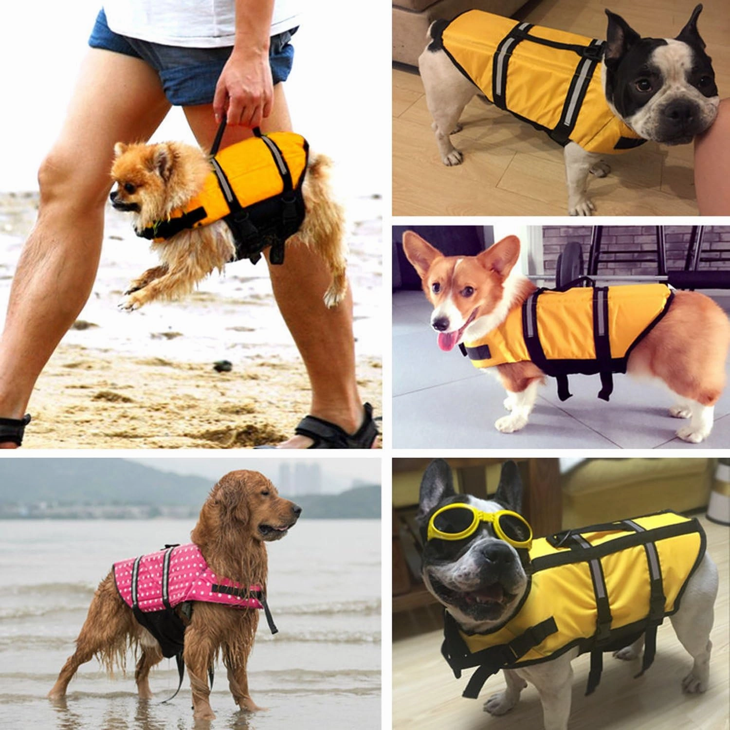 suyi Pet Dog Swimming Life Jacket Reflective Saver Preserver Floatation Vest Coat with Adjustable Belt Standard Fastening Pink Blue Yellow Size XS M L XL