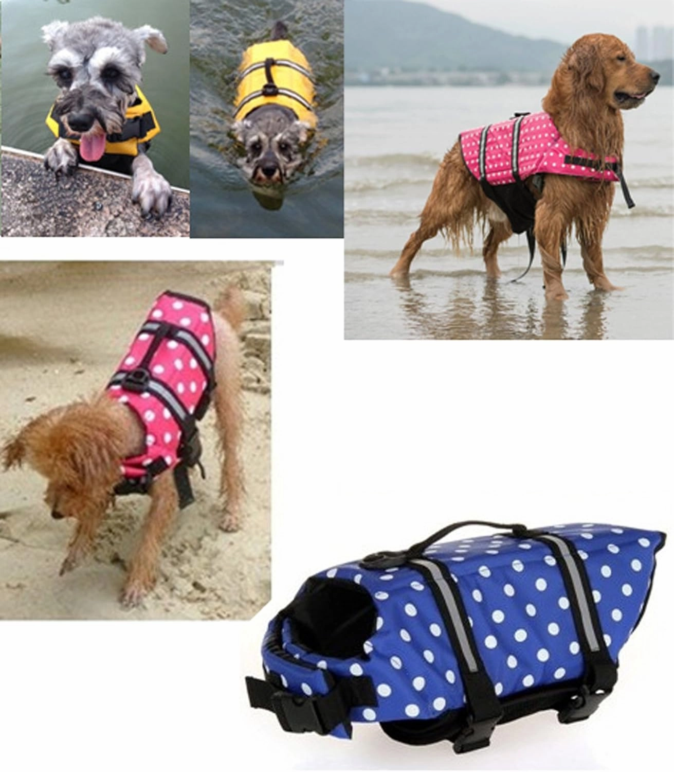 suyi Pet Dog Swimming Life Jacket Reflective Saver Preserver Floatation Vest Coat with Adjustable Belt Standard Fastening Pink Blue Yellow Size XS M L XL
