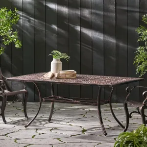SVRCK Enhance Outdoor Gatherings with Rectangular Aluminum Dining Table, Elegant Floral-Cut Design, Seats 6, Shiny Copper