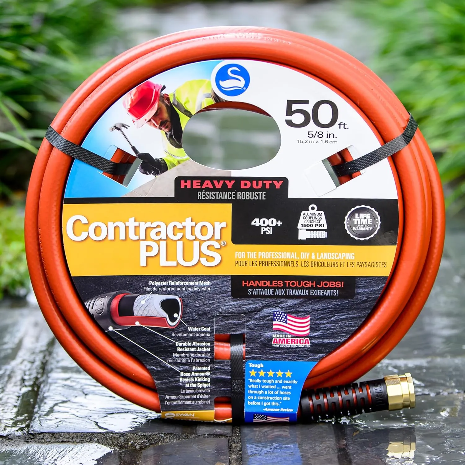 Swan ContractorPLUS Heavy Duty Watering Hose, 100' Length, 5/8" Diameter, 400  PSI, Red