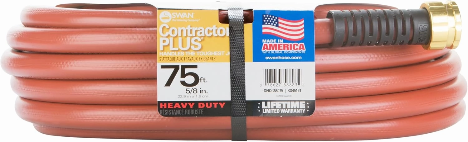 Swan Products SNCG58075 CONTRACTOR  Commercial Duty Clay Water Hose with Crush Proof Couplings 75' x 5/8", Red