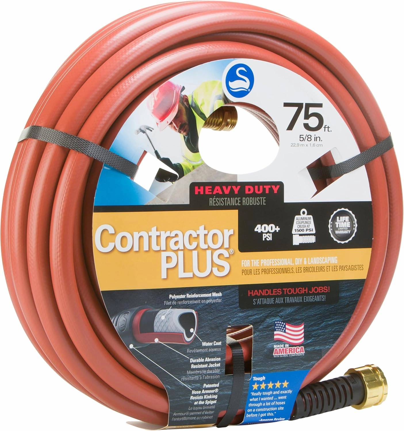 Swan Products SNCG58075 CONTRACTOR  Commercial Duty Clay Water Hose with Crush Proof Couplings 75' x 5/8", Red