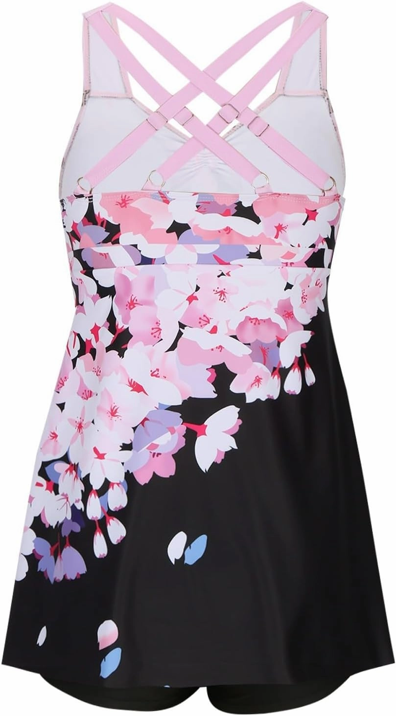 Swimsuit for Women 2024 Plus Size Two Piece Floral Print Beach Tankini Swim High Waisted Tummy Control Bathing Suits