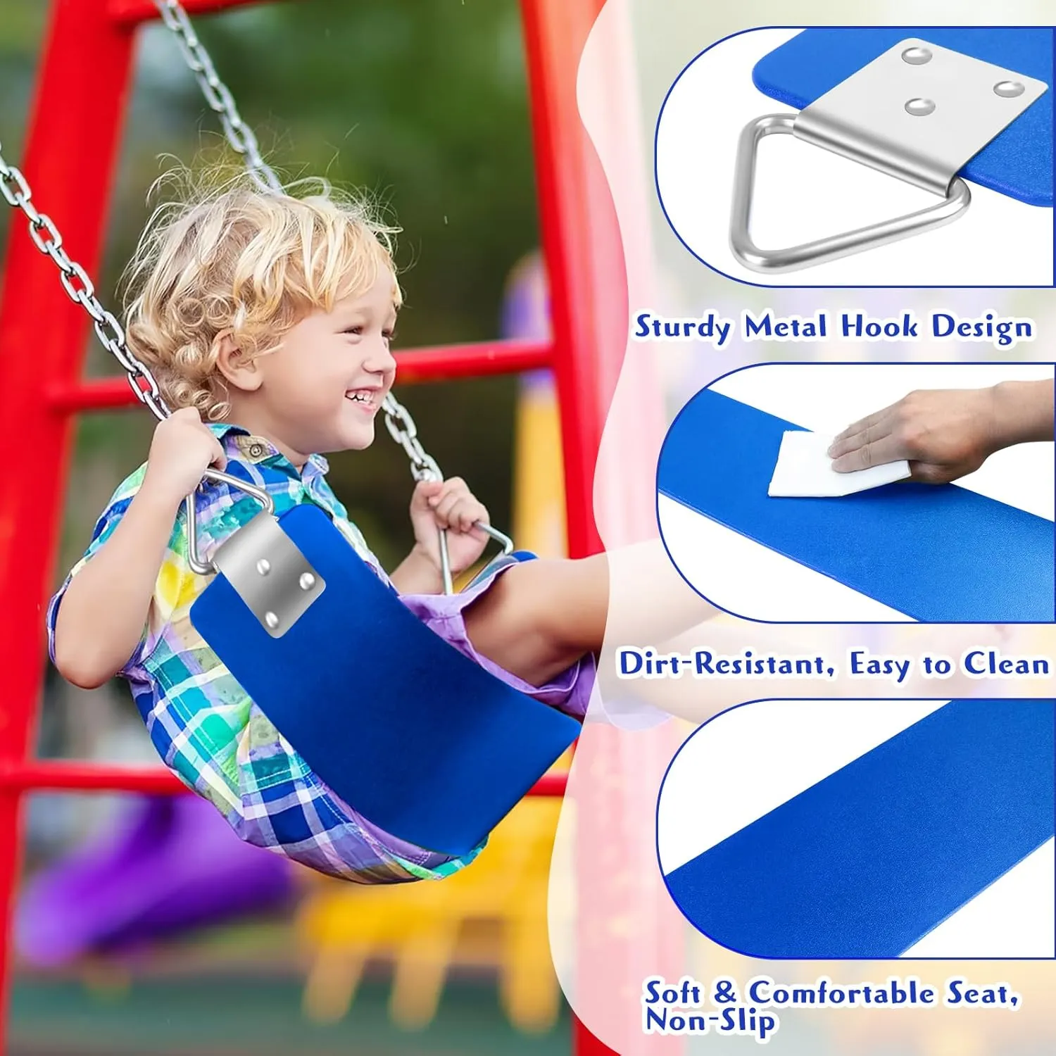 Swing Seat with Metal Triangle Ring 30.4 x 5.9 Inch, Heavy Duty Swing Set Replacement Accessories for Kids & Adults Outdoor, Playground,Trees, Backyard- Blue(Support 300LB)