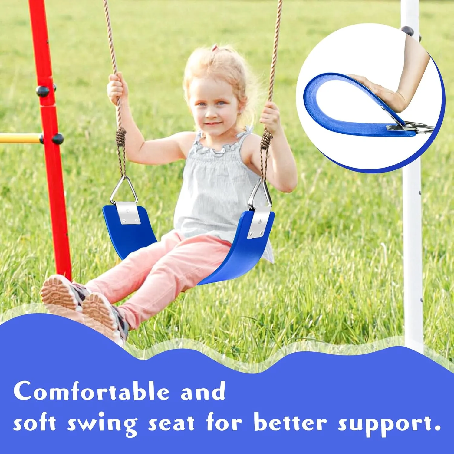 Swing Seat with Metal Triangle Ring 30.4 x 5.9 Inch, Heavy Duty Swing Set Replacement Accessories for Kids & Adults Outdoor, Playground,Trees, Backyard- Blue(Support 300LB)