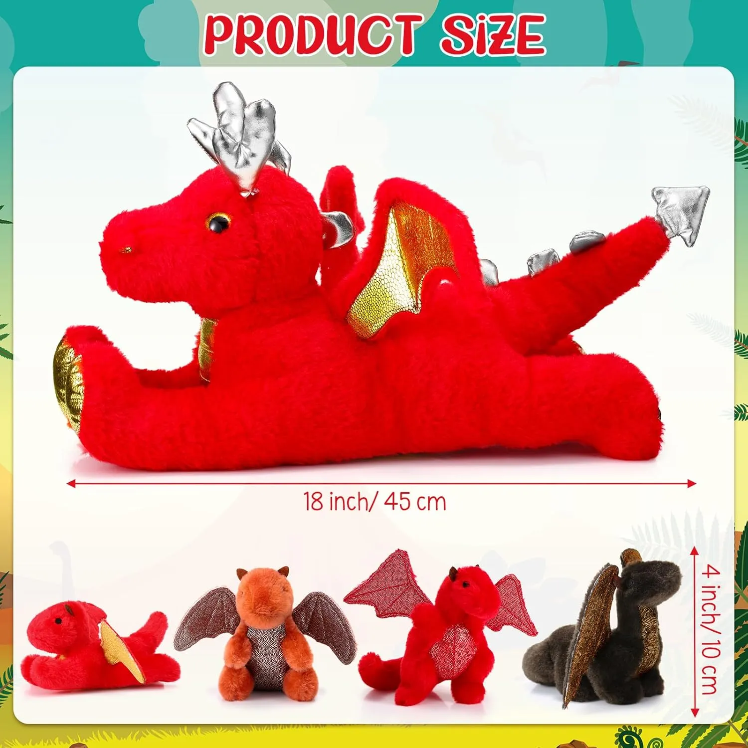 Syhood 5 Pcs Dragon Plush Set 18 Inch Large Mommy Dragon Stuffed Animal with 4 Babies Inside Zippered Belly Cuddly Family Plushie Gifts for Kids Birthday Baby Shower Party Decors(Red)