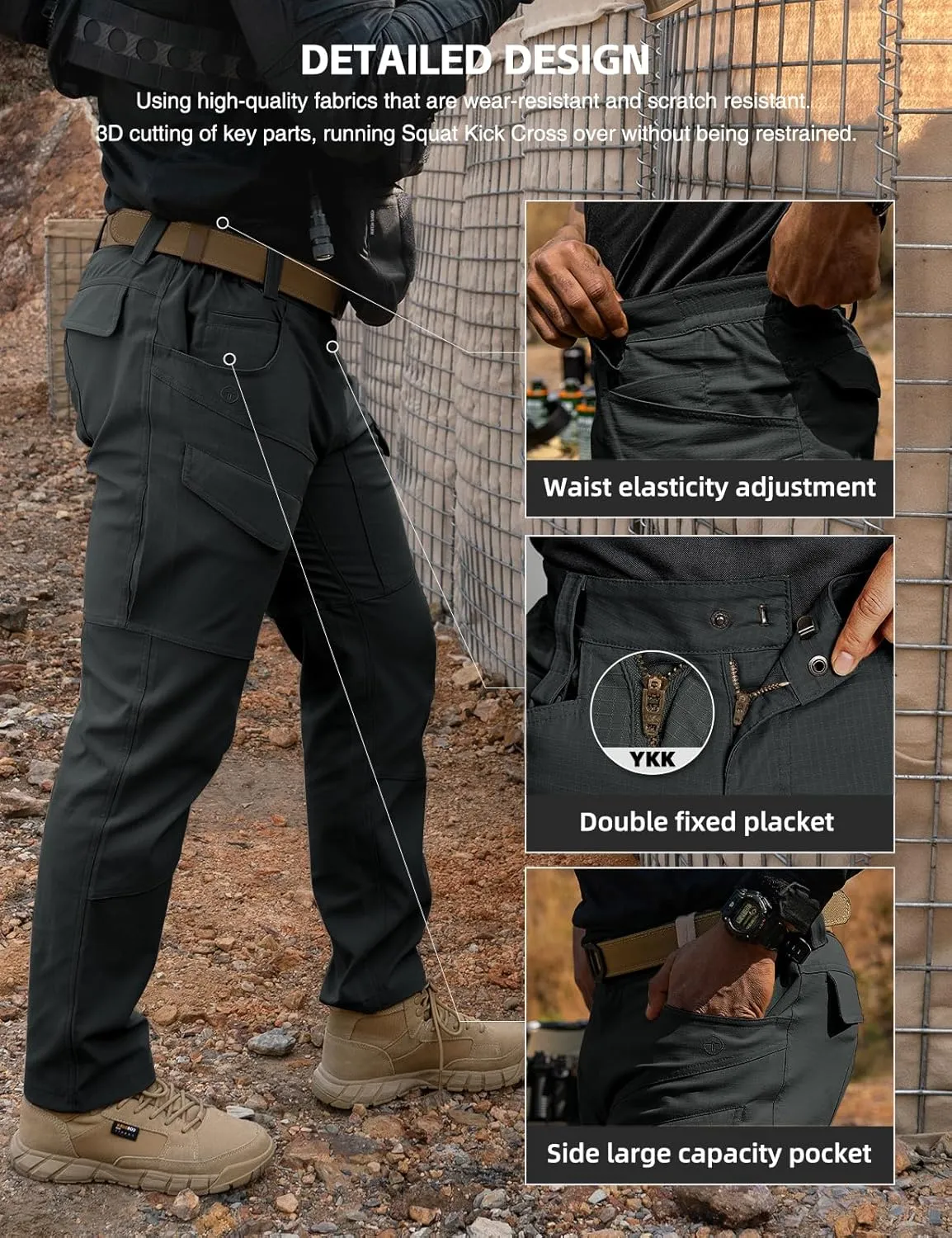 Tactical Pants Men's Flex Ripstop Water-Resistant Lightweight Stretch Cargo Trousers for EDC Outdoor Work Hiking