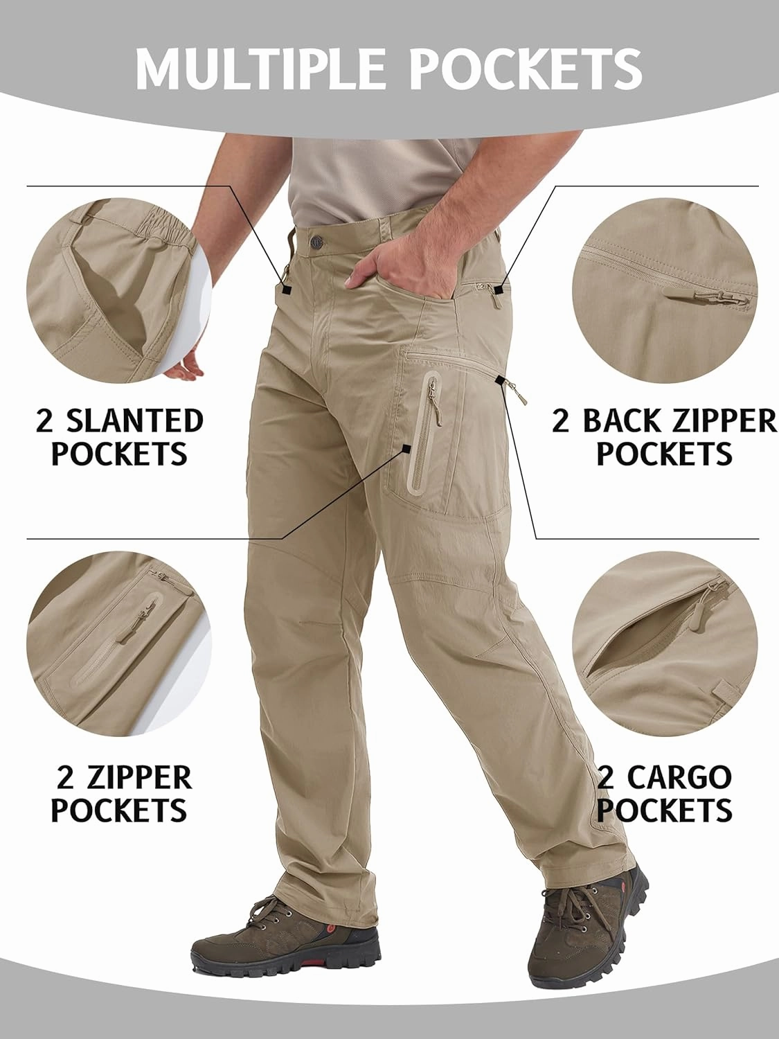 TACVASEN Men's Lightweight Hiking Tactical Pants Waterproof Quick Dry Cargo Work Rain Outdoor Pants 8 Pockets