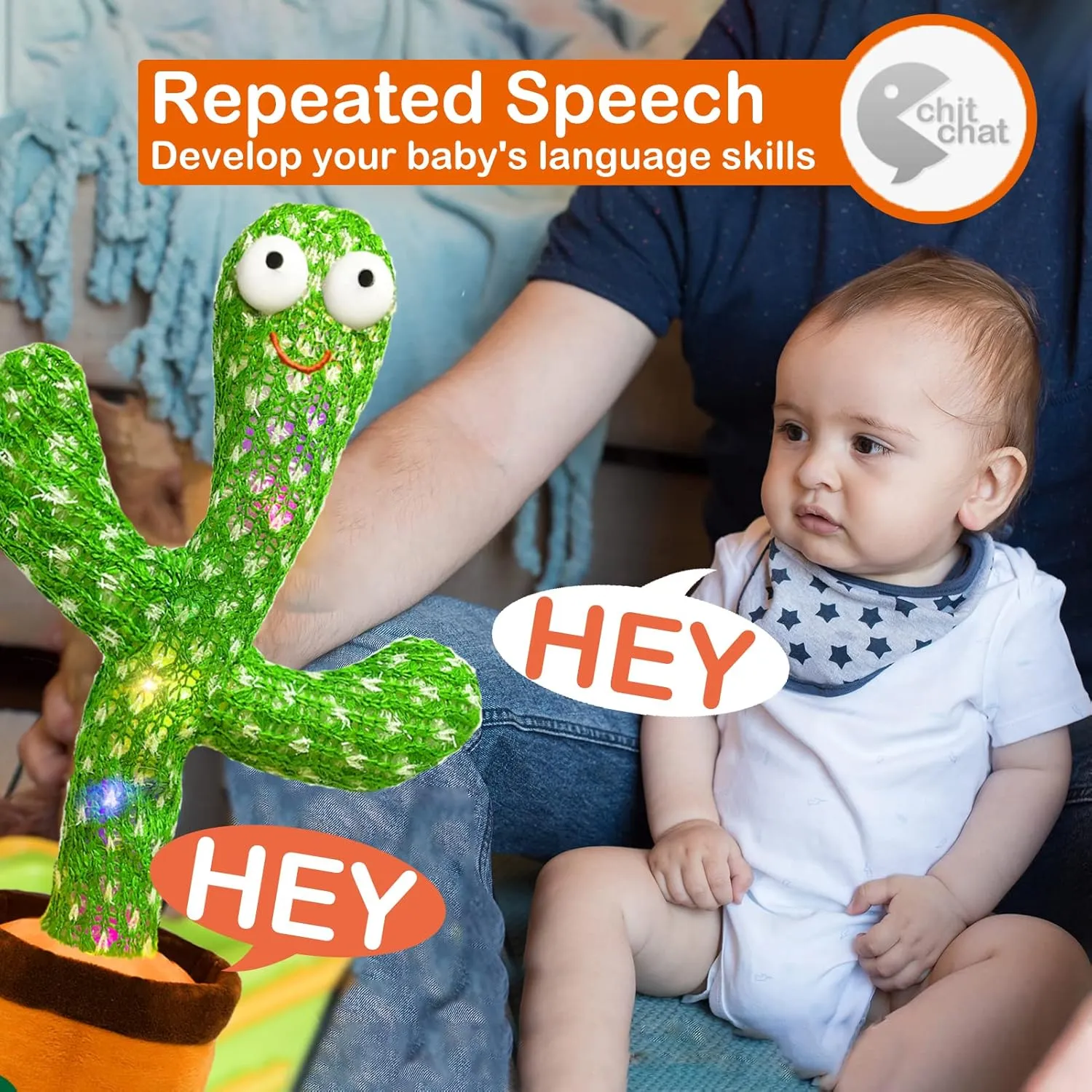 Talking Cactus Toy That Talks Back,Volume Adjustment Dancing Mimicking Cactus Baby Toy,Singing Record Repeat What You Say, Sunny Silly Light Up Tummy Time Funny Gift for Toddler Boys Girls Toys