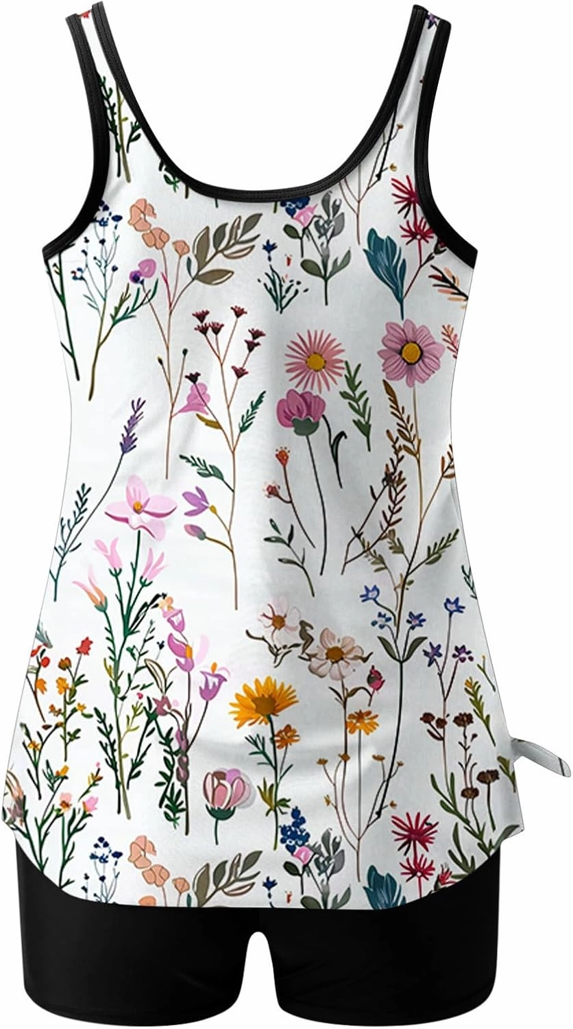 Tankini Swimsuits for Women Blouson Modest Two Piece Bathing Suit with Shorts Floral Print 2025 Athletic Swimwear