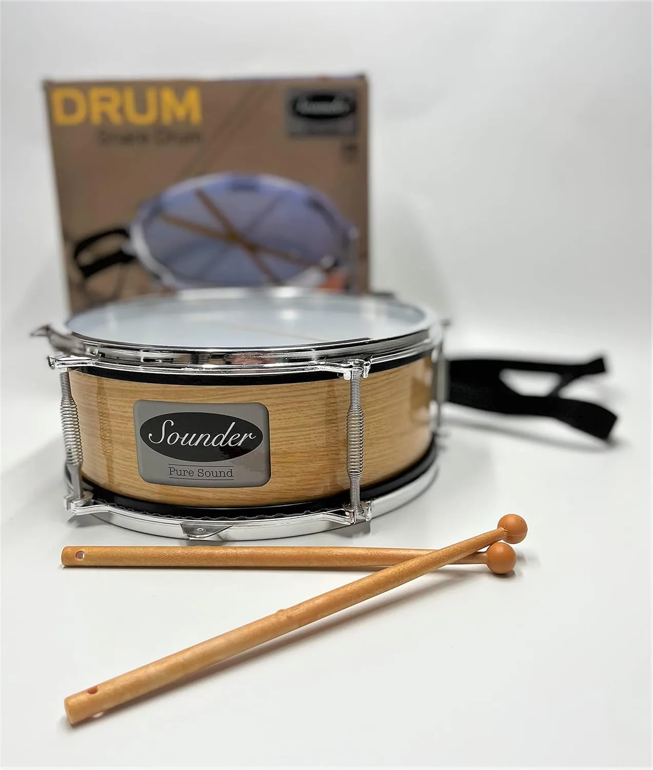 Tap-Along Sounder Snare Drum with Double Sided Batter Head Toy Tambourine Drum for Kids, Musical Instrument for Children 12 Months and Up Realistic Look with 2 Drum Sticks 10X10X4