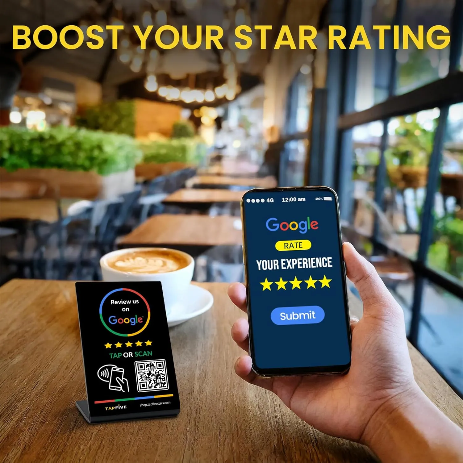 Tap Google Review Stands (3-Pack) Tap for Instant Reviews - All Phones Compatible - Reusable Smart Tap NFC & QR - Boost Business Reviews Zappy Fast - Powered (Black, 3 Stands)