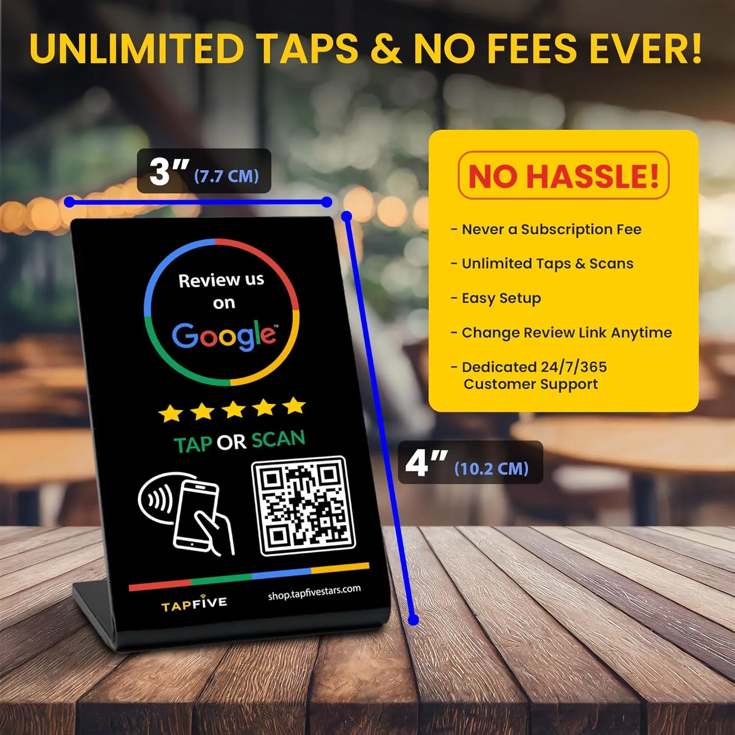 Tap Google Review Stands (3-Pack) Tap for Instant Reviews - All Phones Compatible - Reusable Smart Tap NFC & QR - Boost Business Reviews Zappy Fast - Powered (Black, 3 Stands)