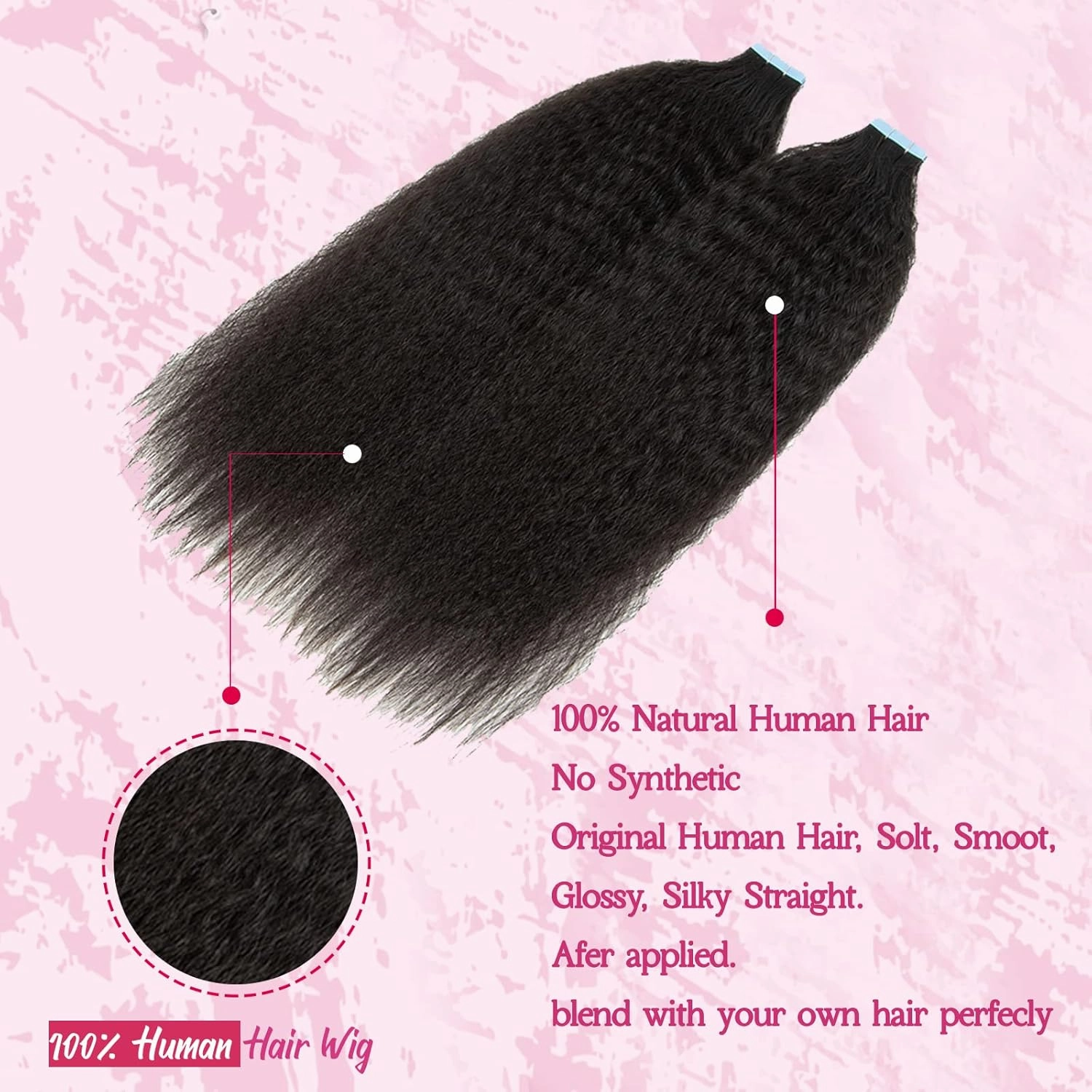 Tape in Hair Extensions Natural Blac Kinky Straight Human Hair for Black Women, Double Sided Tape in Kinky Straigh Extensions 40 Pieces 100G/Set Real Human Hair Tape Hair Extensions for Short Hair 14"