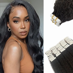 Tape in Hair Extensions Natural Blac Kinky Straight Human Hair for Black Women, Double Sided Tape in Kinky Straigh Extensions 40 Pieces 100G/Set Real Human Hair Tape Hair Extensions for Short Hair 14"
