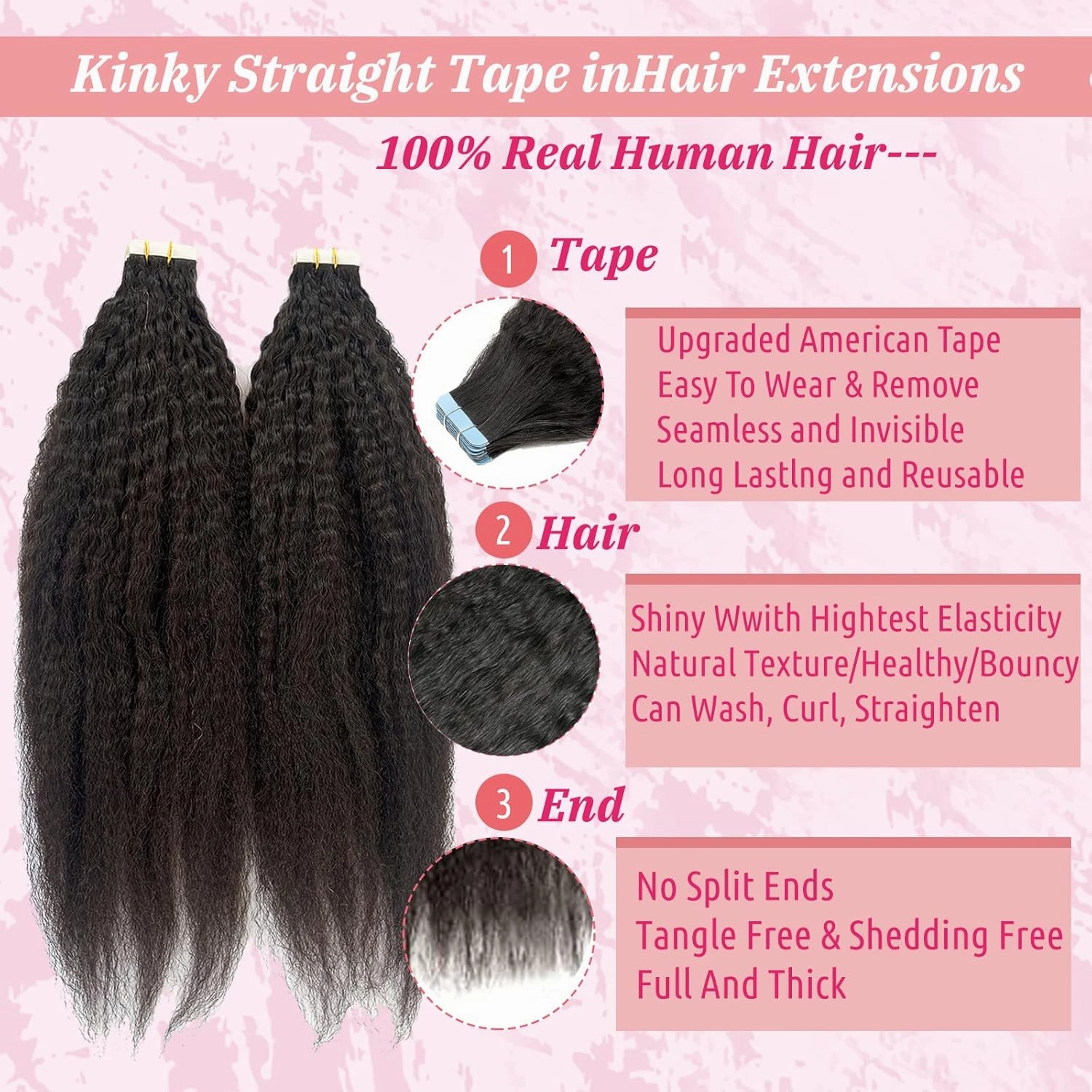 Tape in Hair Extensions Natural Blac Kinky Straight Human Hair for Black Women, Double Sided Tape in Kinky Straigh Extensions 40 Pieces 100G/Set Real Human Hair Tape Hair Extensions for Short Hair 14"