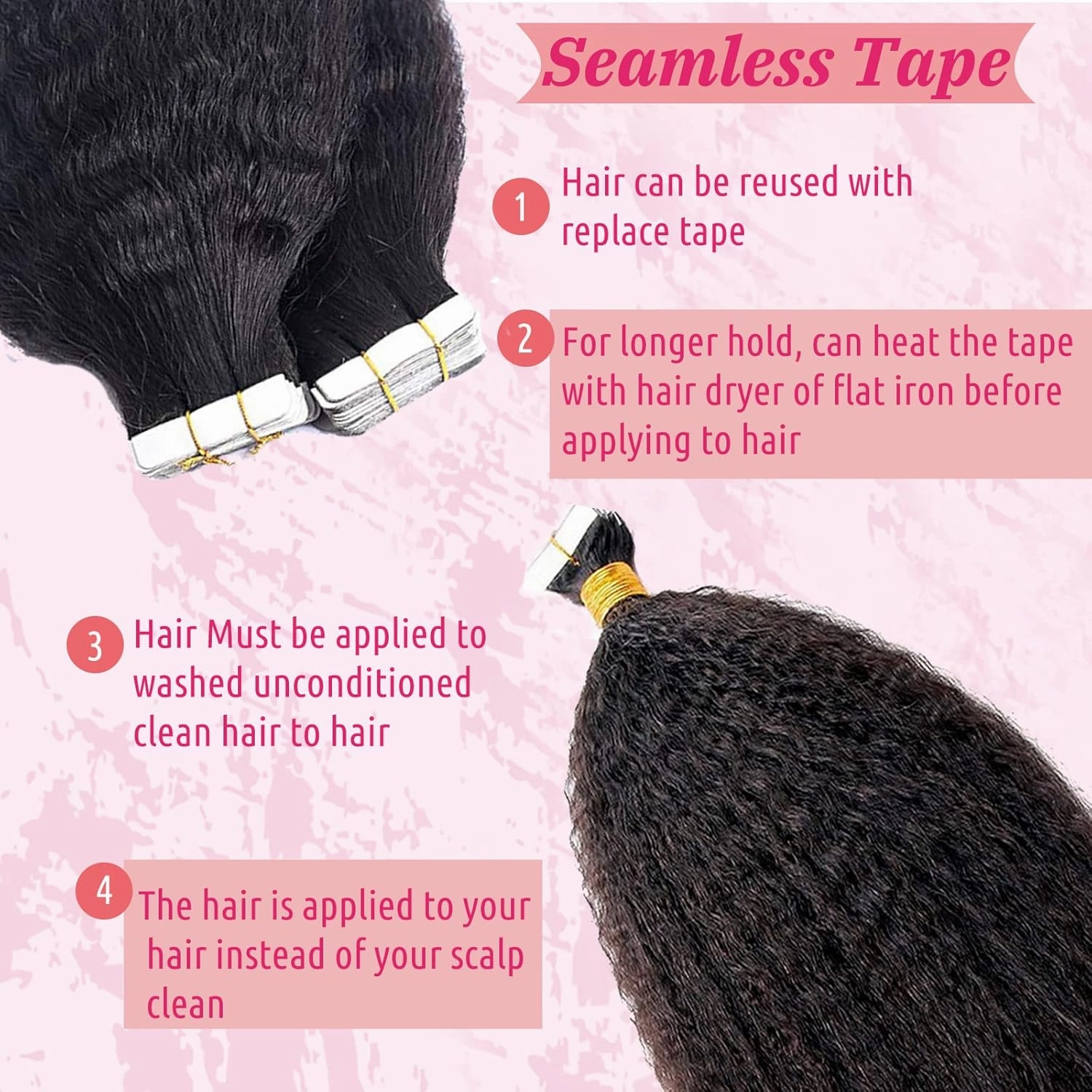Tape in Hair Extensions Natural Blac Kinky Straight Human Hair for Black Women, Double Sided Tape in Kinky Straigh Extensions 40 Pieces 100G/Set Real Human Hair Tape Hair Extensions for Short Hair 14"