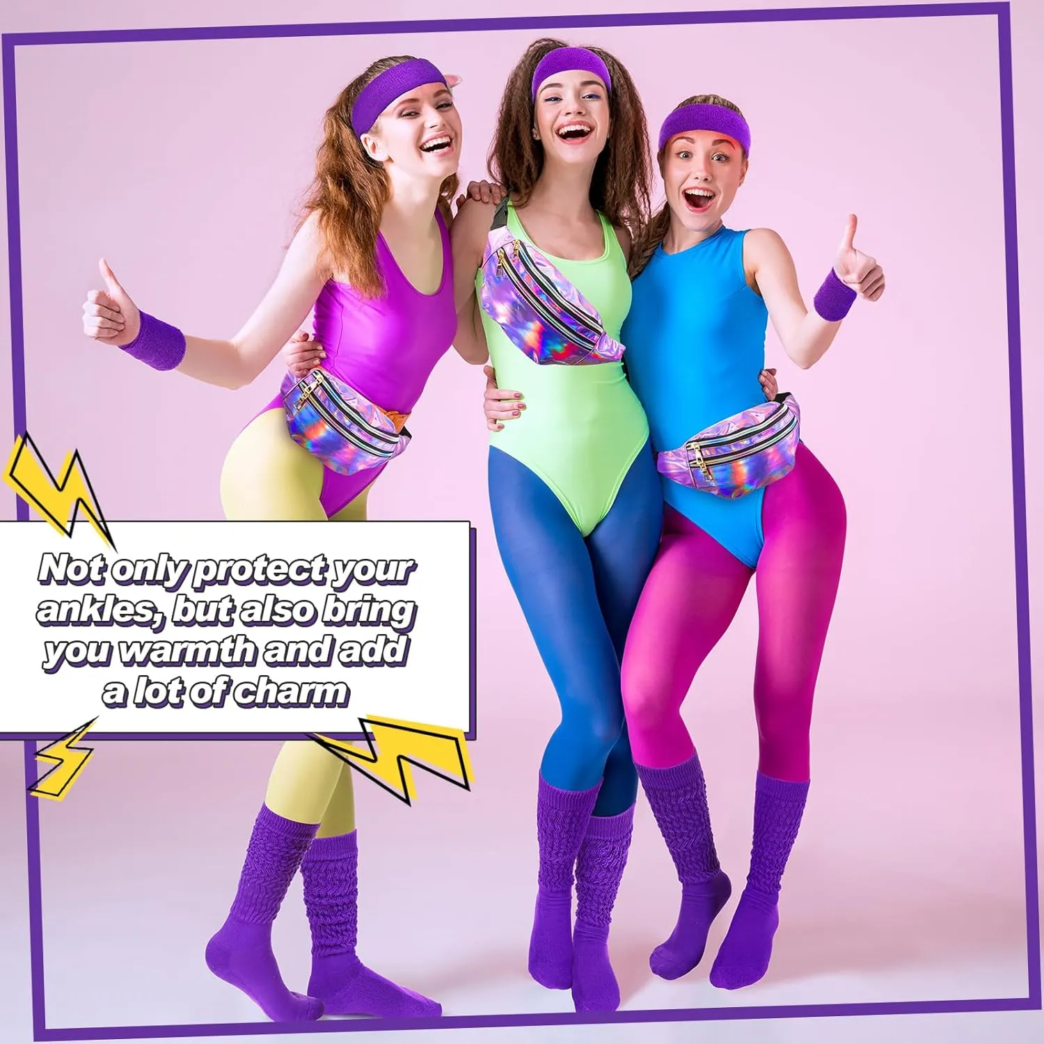 Tarpop 80s Neon Women Slouch Socks 90s Headbands Wristbands Fanny Pack Leg Warmers Sweatbands Waist Bag Women Party Costume