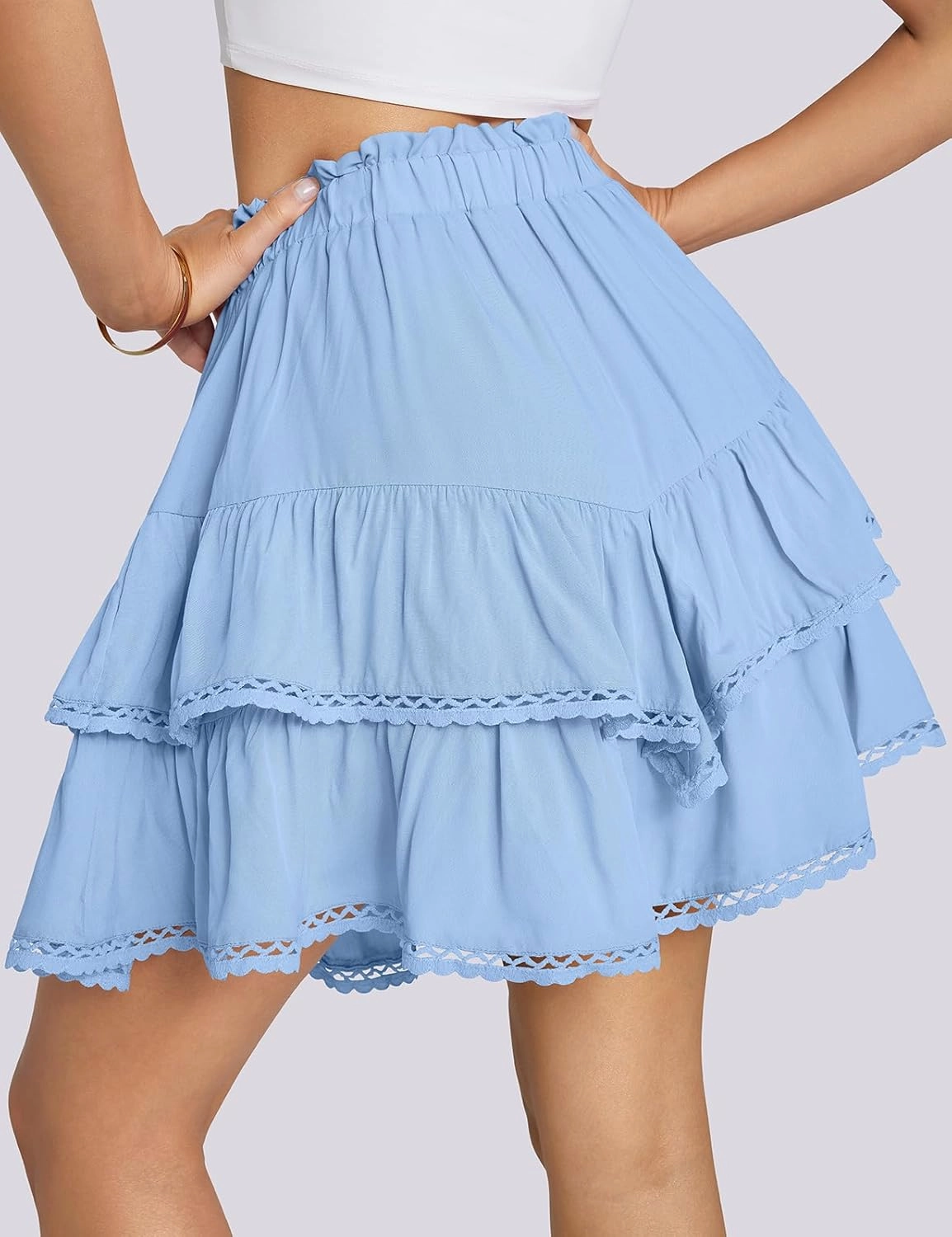 TARSE Womens Flowy Shorts High Waist Pleated Mini Skirts Casual Boho Ruffle Tiered Skorts Cute Versatile Fashion Shorts