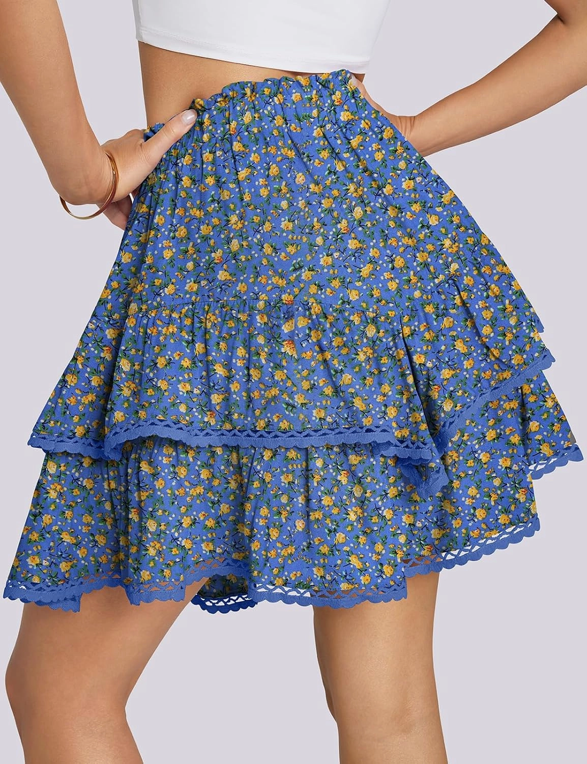TARSE Womens Flowy Shorts High Waist Pleated Mini Skirts Casual Boho Ruffle Tiered Skorts Cute Versatile Fashion Shorts