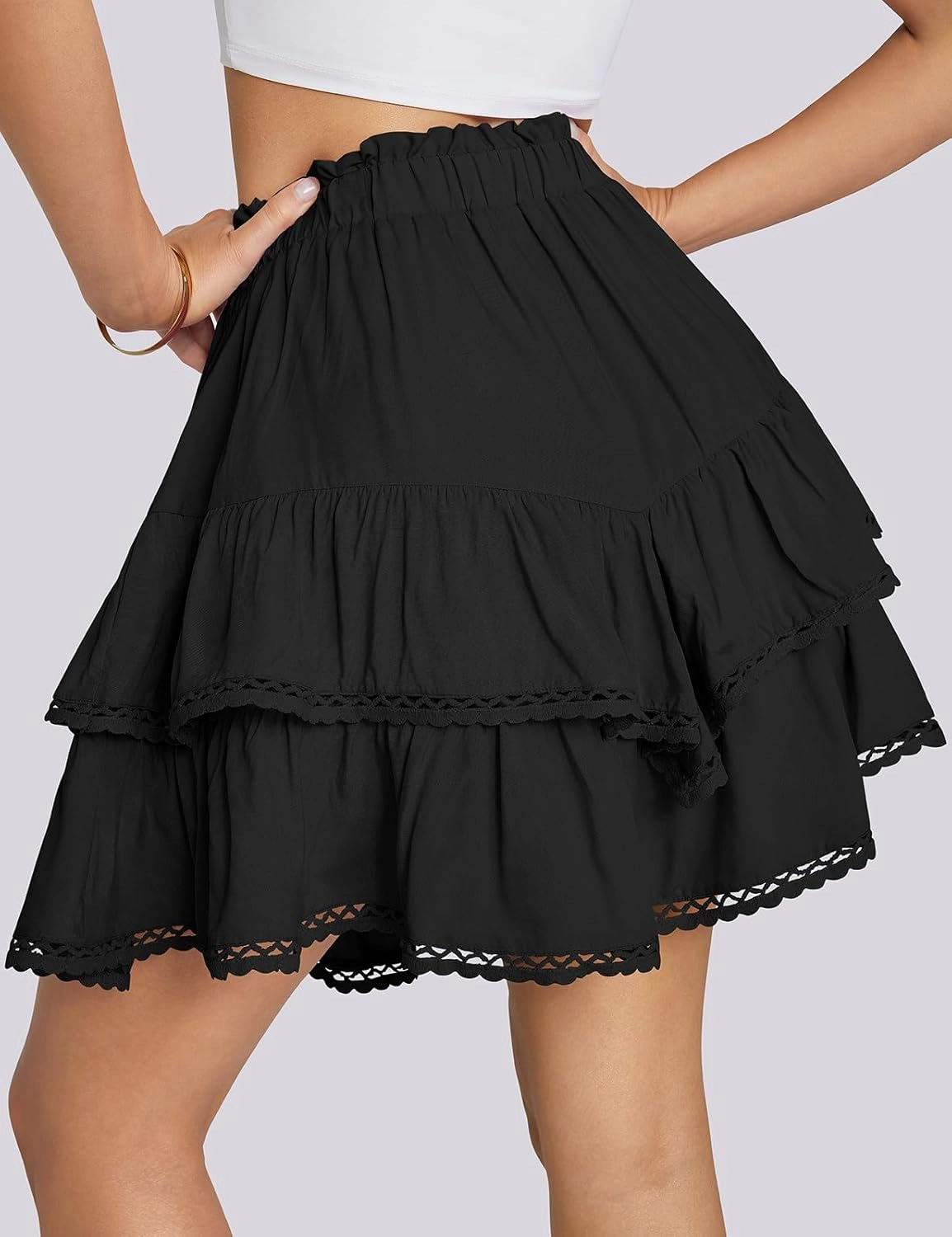 TARSE Womens Flowy Shorts High Waist Pleated Mini Skirts Casual Boho Ruffle Tiered Skorts Cute Versatile Fashion Shorts