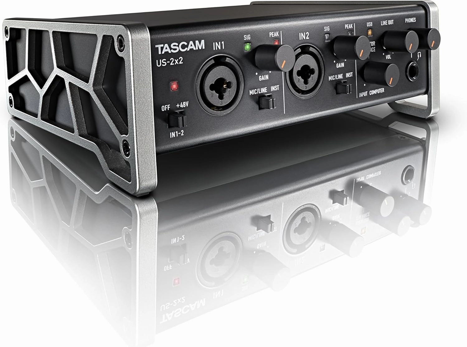 Tascam US-2x2 USB Audio/MIDI Interface with Microphone Preamps and iOS Compatibility