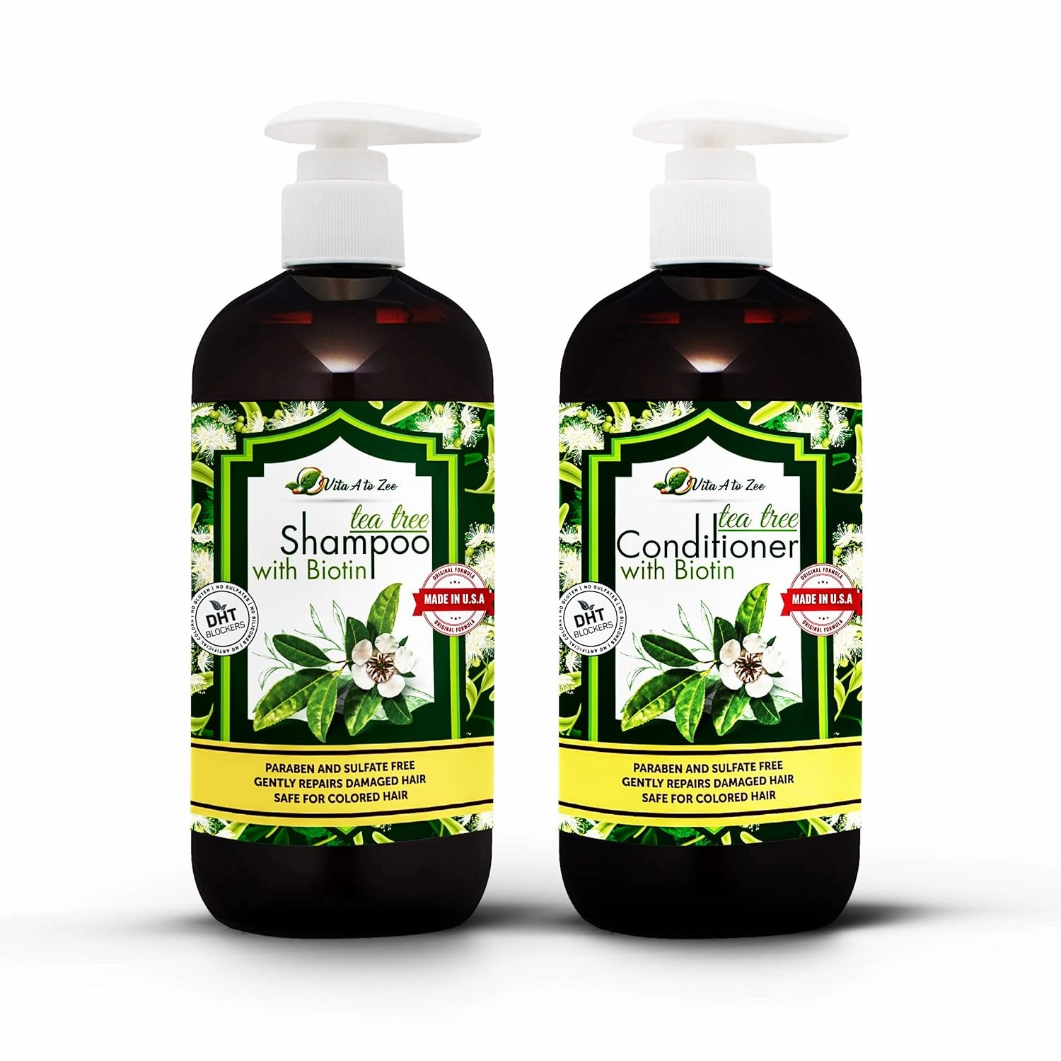 Tea Tree Oil & Biotin Shampoo & Conditioner Set for Men & Women | Professional Strength Formula | Refreshes & Stimulates Hair & Scalp | Moisturizing, Conditioning & Anti Hair Loss with DHT Blockers