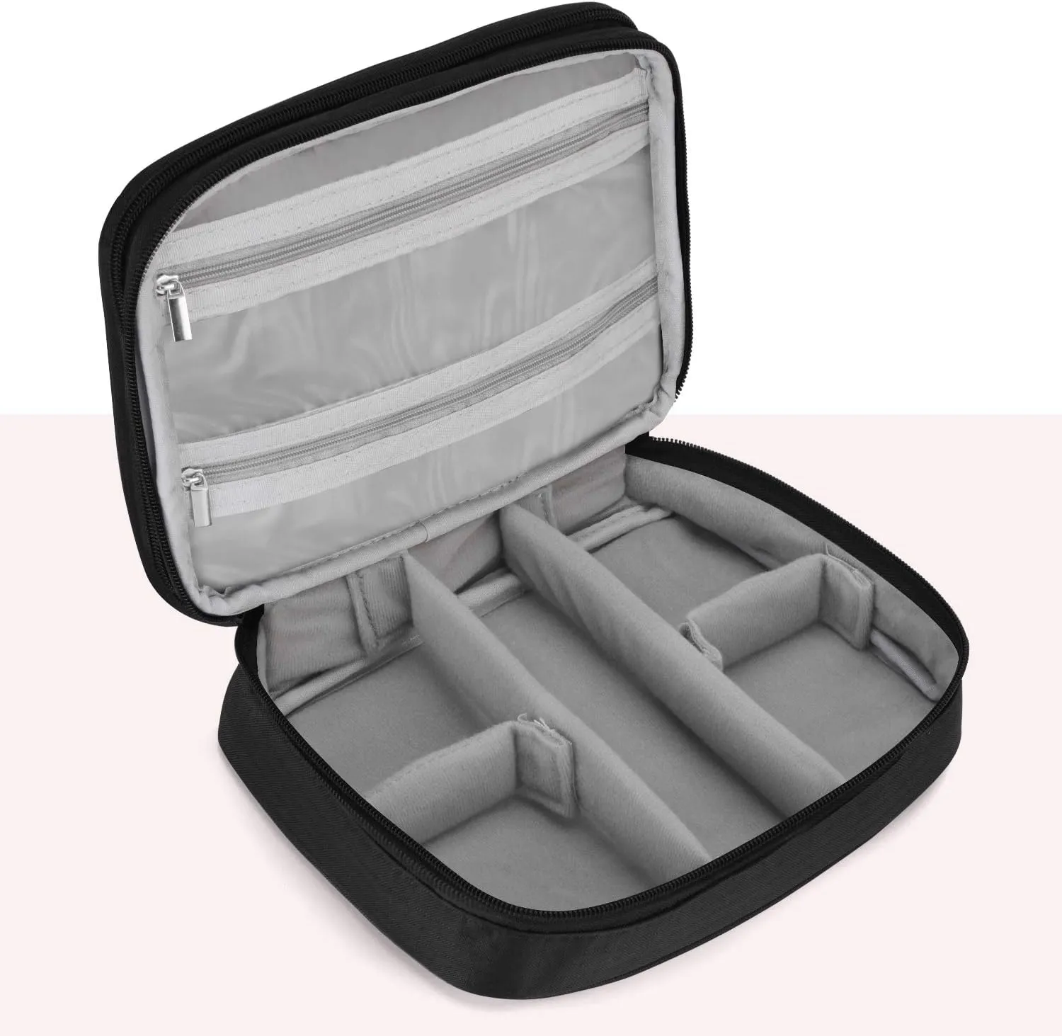 Teamoy Travel Jewelry Organizer Case, Storage Bag Holder for Necklace, Earrings, Rings, Watch and More, High Capacity and Compact,Black