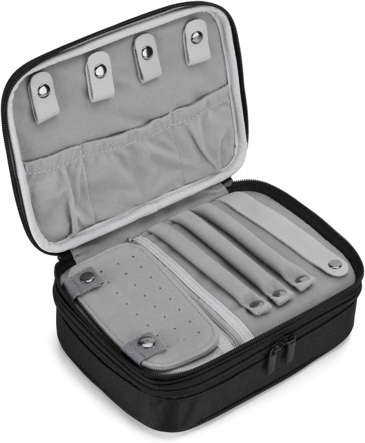 Teamoy Travel Jewelry Organizer Case, Storage Bag Holder for Necklace, Earrings, Rings, Watch and More, High Capacity and Compact,Black