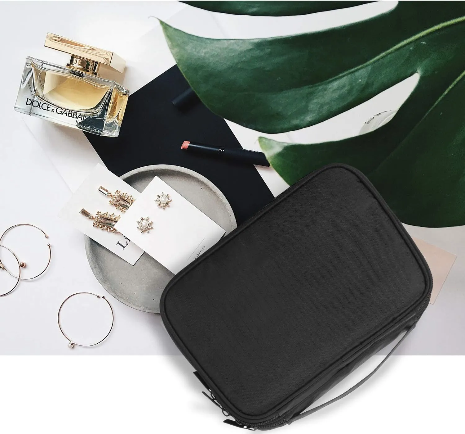 Teamoy Travel Jewelry Organizer Case, Storage Bag Holder for Necklace, Earrings, Rings, Watch and More, High Capacity and Compact,Black