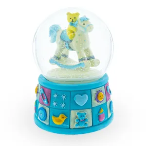 Teddy Bear on Rocking Horse Baby Boy Musical Water Snow Globe