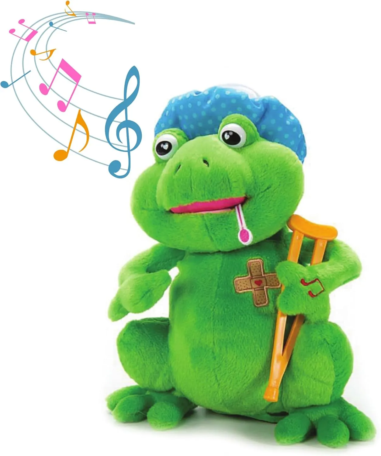 The Petting Zoo Feel Better Musical Frog Stuffed Animal Plushie, Gifts for Kids, Musical Animals, Get Well Soon Green Frog Plush Toy, 10 inches