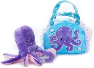 The Petting Zoo Octopus Stuffed Animal Plushie and Purse Set, Gifts for Kids, Sealife Animal Toy, Purple Octopus Plush Toy and Purse Pet Carrier