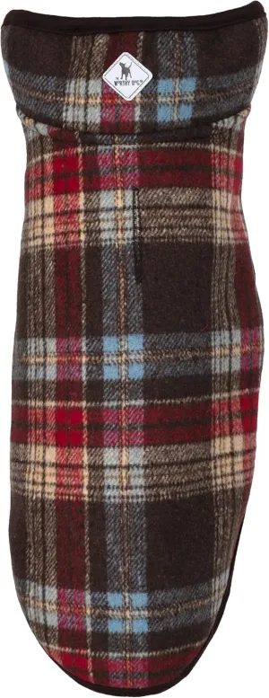 The Worthy Dog Plaid Sherpa Lined Dog Alpine Jacket, All-Weather Warm Coat, Wind-Resistant with Harness Hole, Brown - 18''