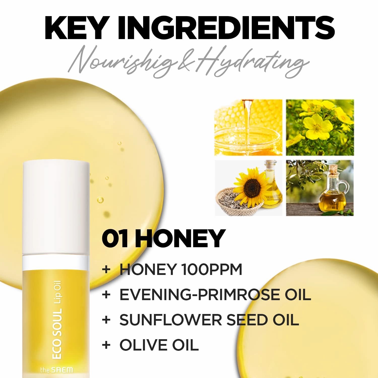 THESAEM Eco Soul Lip Oil 3 Combo Set (01 Honey   02 Berry   03 Grapefruit) - Plumping & Hydrating Lip Oil to Nourish & Moisturize Lips - Lips Soft & Glossy for Dry Lips, 0.21 fl.oz.