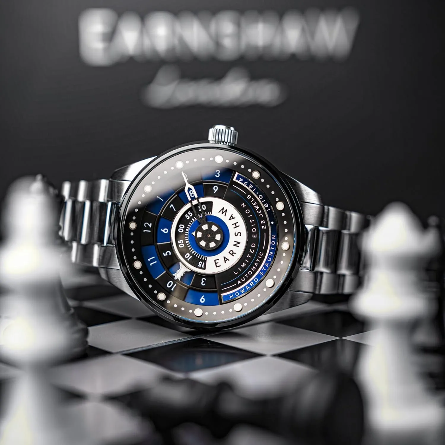 Thomas Earnshaw Men's 42mm Staunton Chess Set Automatic Limited Edition Watch with Solid Stainless Steel Bracelet ES-8282