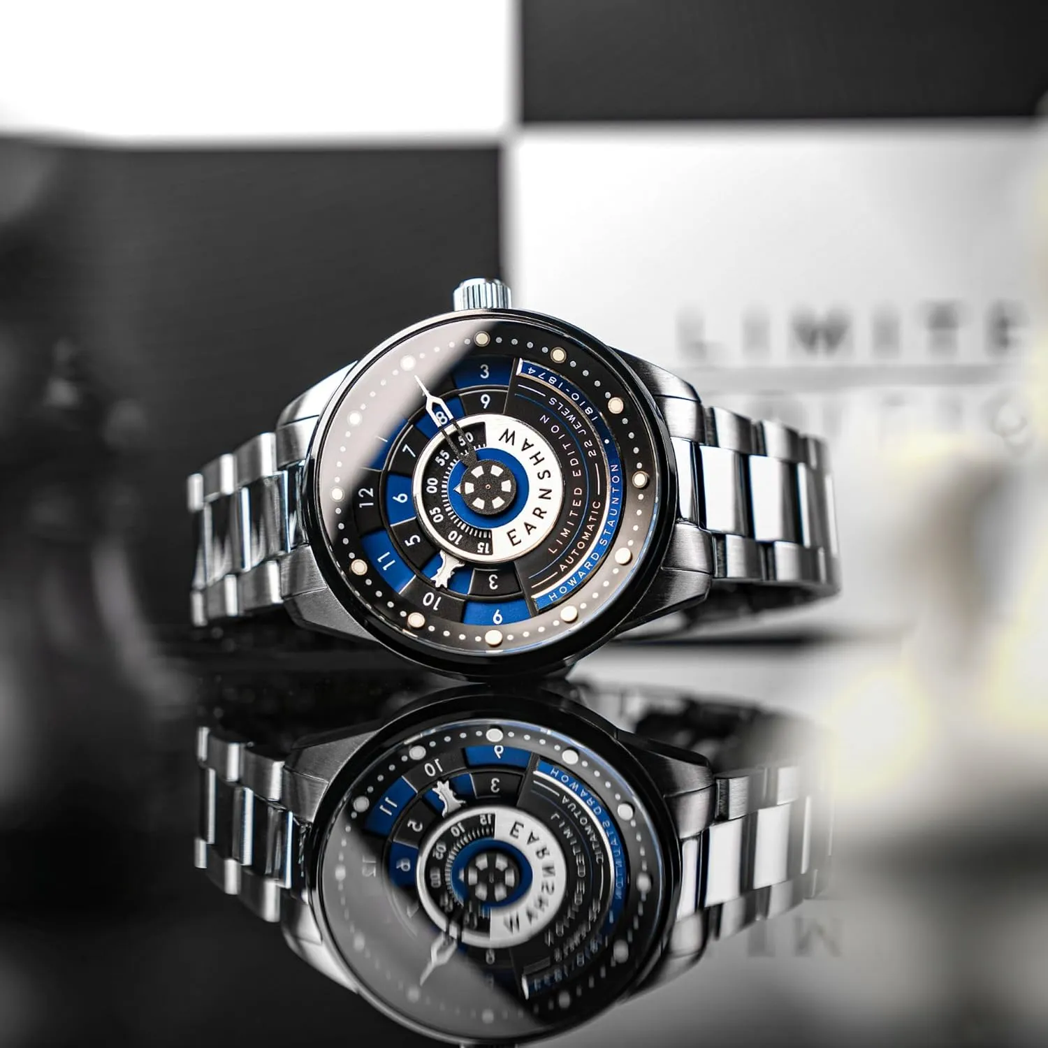 Thomas Earnshaw Men's 42mm Staunton Chess Set Automatic Limited Edition Watch with Solid Stainless Steel Bracelet ES-8282