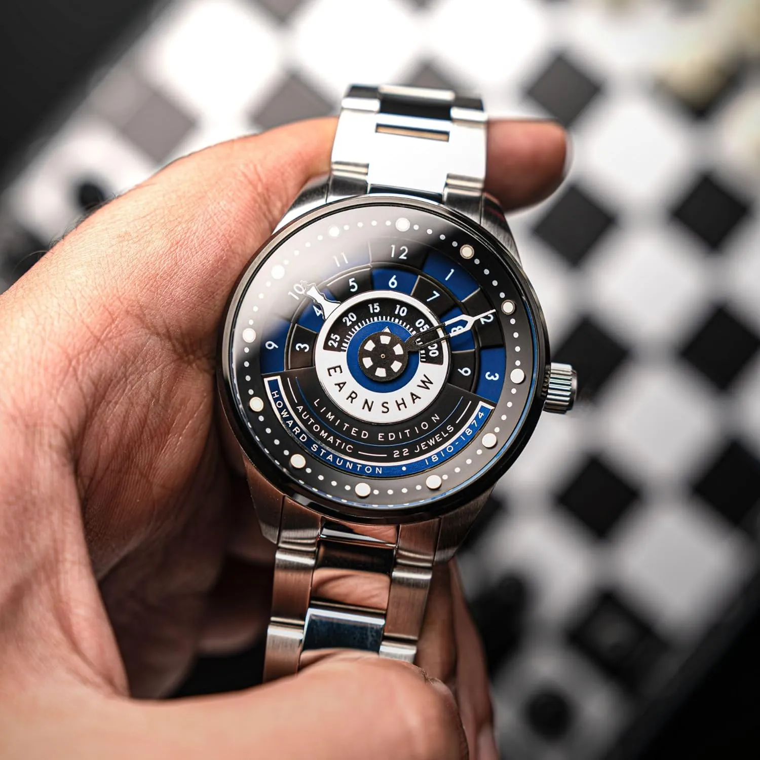 Thomas Earnshaw Men's 42mm Staunton Chess Set Automatic Limited Edition Watch with Solid Stainless Steel Bracelet ES-8282
