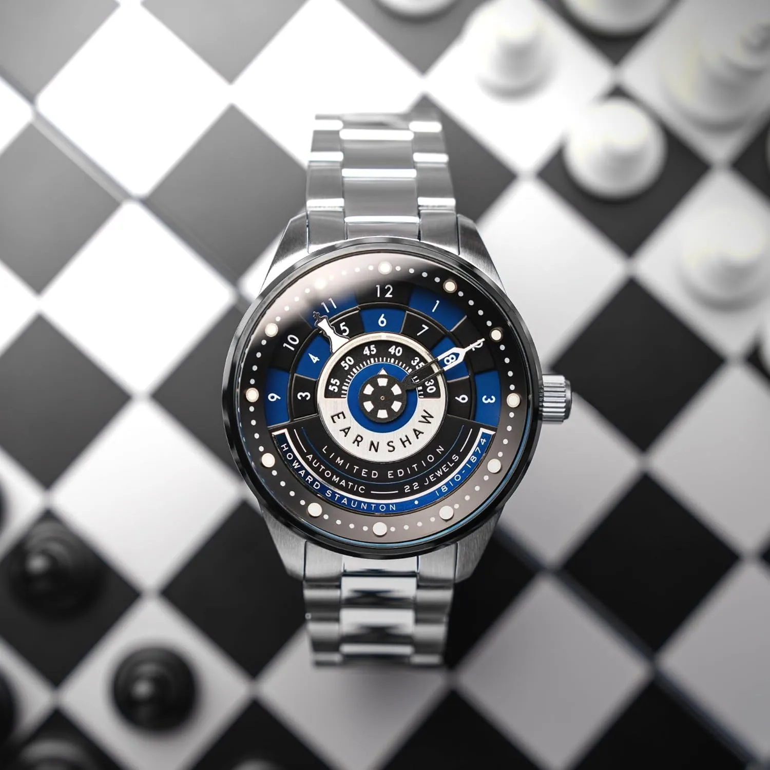 Thomas Earnshaw Men's 42mm Staunton Chess Set Automatic Limited Edition Watch with Solid Stainless Steel Bracelet ES-8282