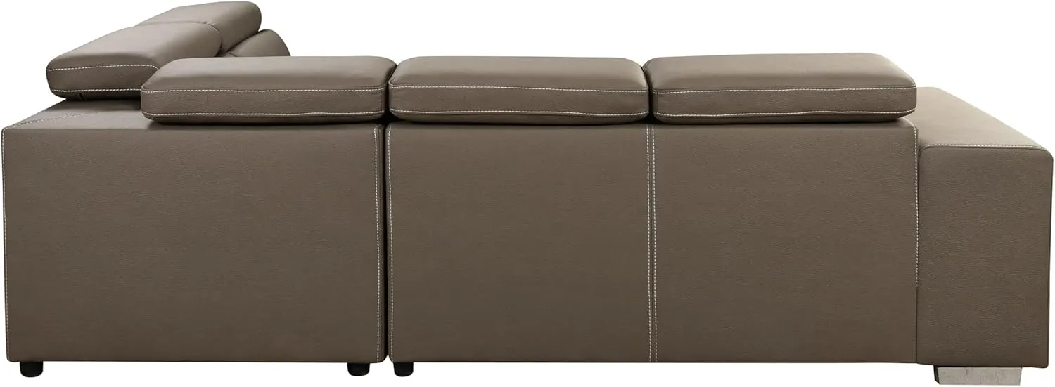 THSUPER 104'' Microfiber L Shaped Sectional Sleeper Sofa Couch with Pull Out Bed and Storage Ottoman, Convertible Couches with Adjustable Headrest for Living Room, Right Facing Chaise. Light Brown